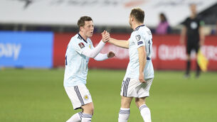 <p>Scotland earned a draw in Israel thanks to a second-half strike from Ryan Fraser, right. Picture: Ariel Schalit/AP</p>