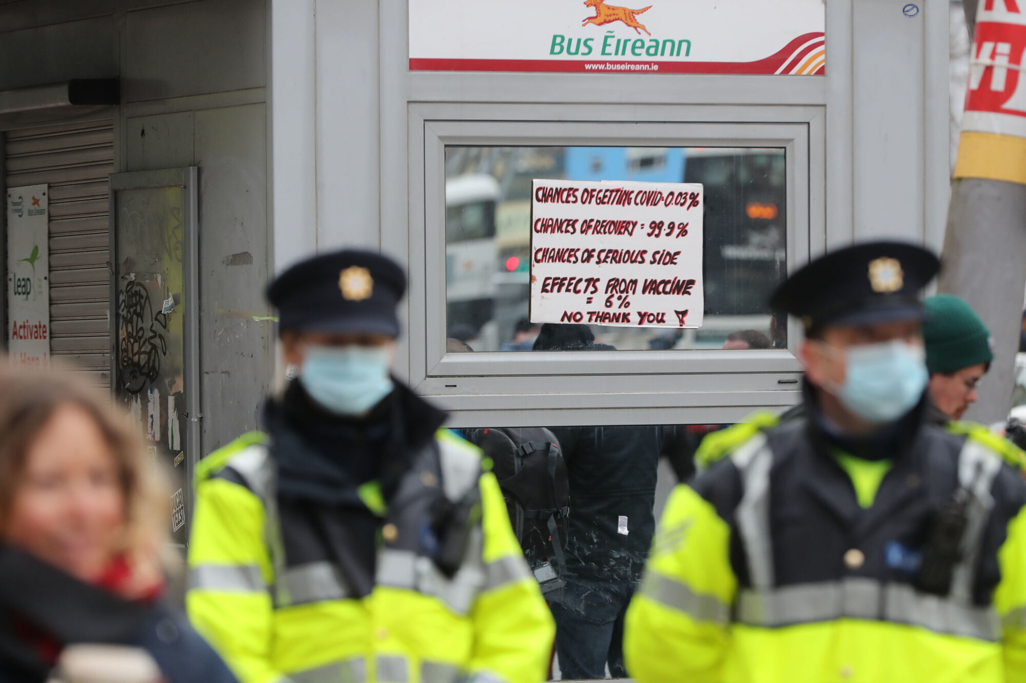Gardaí policing a Cork city centre lockdown protest event on Saturday, March 6. File Picture: Niall Carson/PA Wire