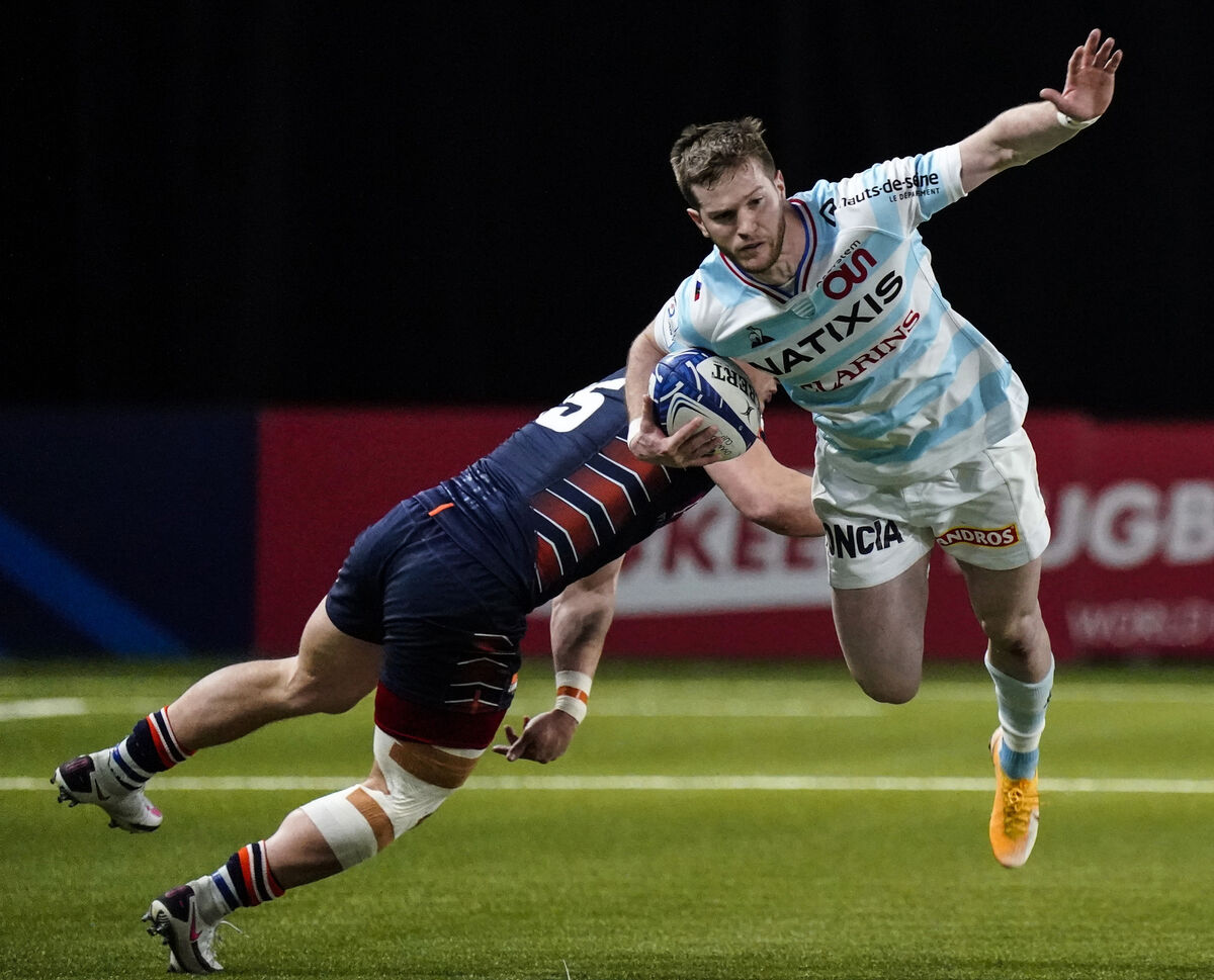 Racing’s Louis Dupichot is tackled by Edinburgh’s Damien Hoyland at Paris La Défense Arena. Edinburgh’s six-try runaround was the worst performance on a bad weekend for PRO14 sides. Picture: Dave Winter/Inpho
Racing’s Louis Dupichot is tackled by Edinburgh’s Damien Hoyland at Paris La Défense Arena. Edinburgh’s six-try runaround was the worst performance on a bad weekend for PRO14 sides. Picture: Dave Winter/Inpho