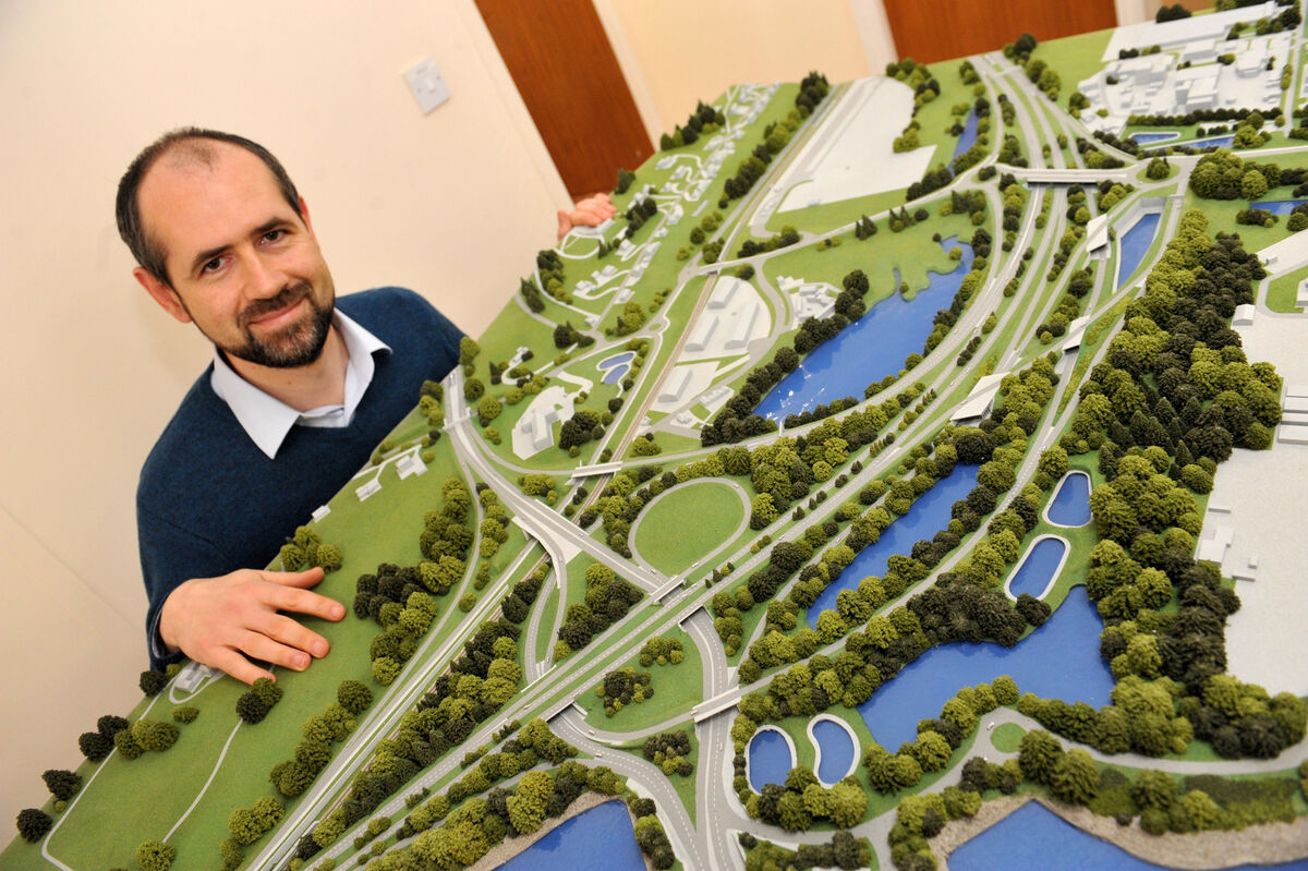 Jim McCarthy, senior resident engineer with Cork County Council with a scale model of the Dunkettle Interchange project. Picture: Larry Cummins