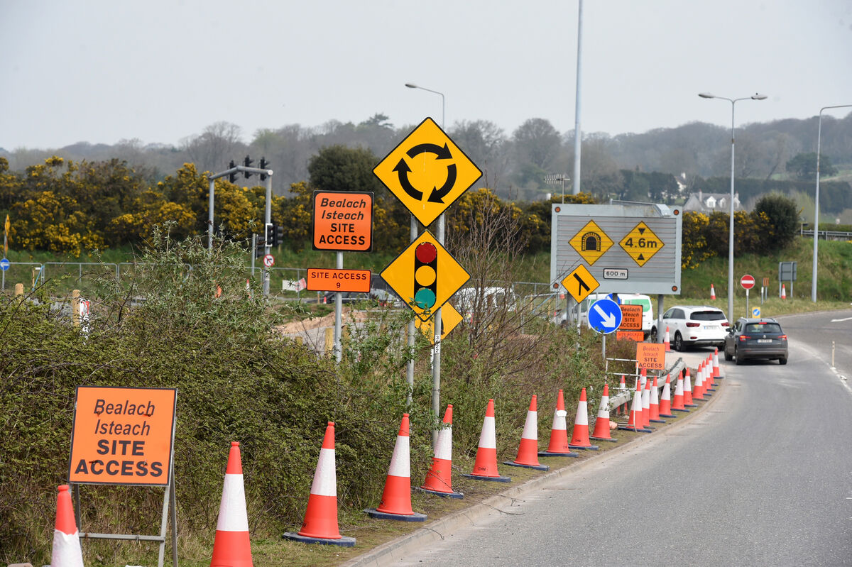 Traffic management signage at Little Island. There are difficult ground conditions on reclaimed land in certain areas of the project. Picture: Larry Cummins