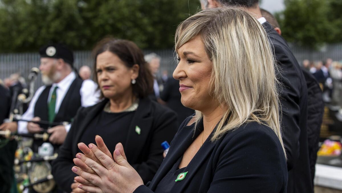 Sinn Féin leader Mary Lou McDonald and Northern Ireland Deputy First Minister Michelle O'Neill at Bobby Storey's funeral last June. Sinn Féin leader Mary Lou McDonald and Northern Ireland Deputy First Minister Michelle O'Neill at Bobby Storey's funeral last June.