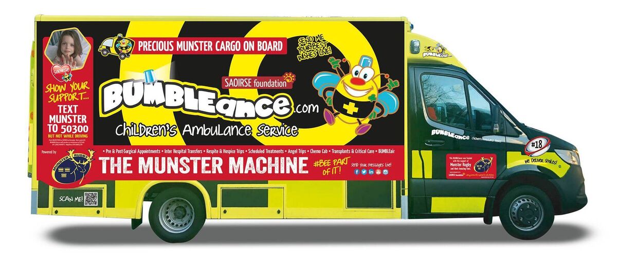 A preview of the vehicle decked out in its Munster Rugby livery. The Heffernans, BUMBLEance, and Munster Rugby are appealing to rugby fans to get behind the national campaign.