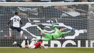 <p> Edinson Cavani scores Manchester United's second goal at the Tottenham Hotspur Stadium. Picture: Matthew Childs/PA</p>