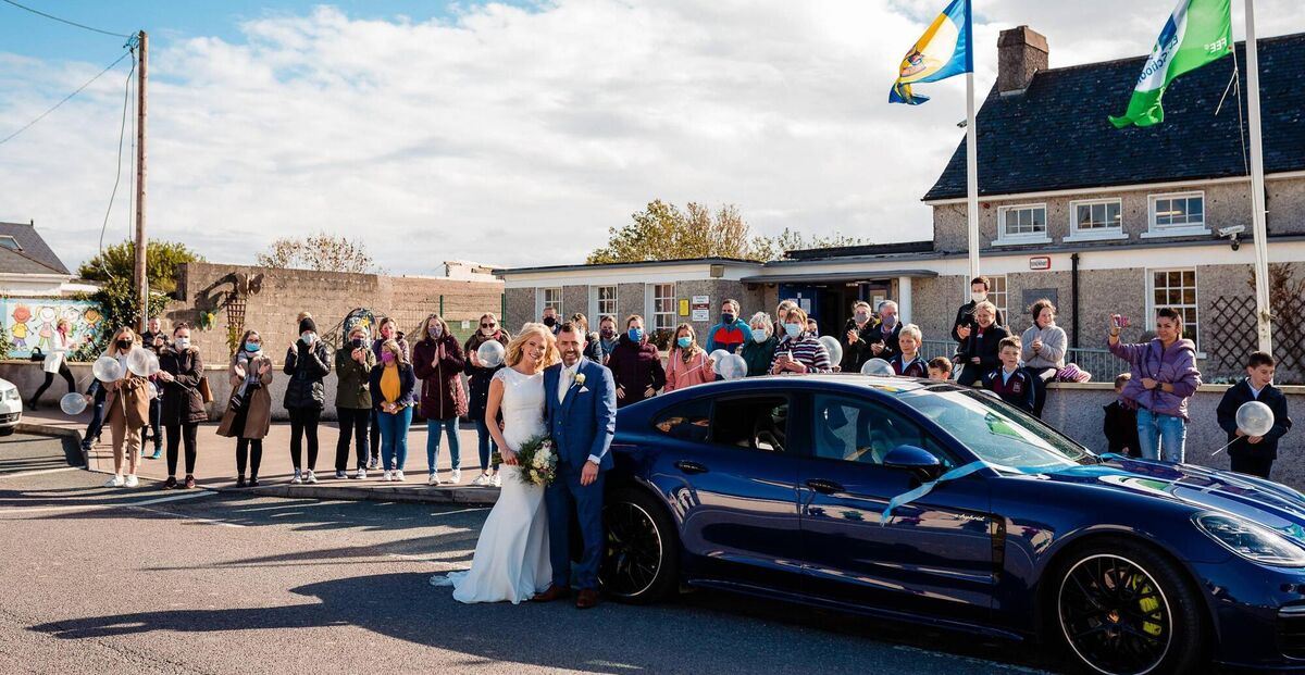 Caitríona Santry and Shane Harrington are cheered on by Ciatriona's colleagues and pupils Caitríona Santry and Shane Harrington are cheered on by Ciatriona's colleagues and pupils