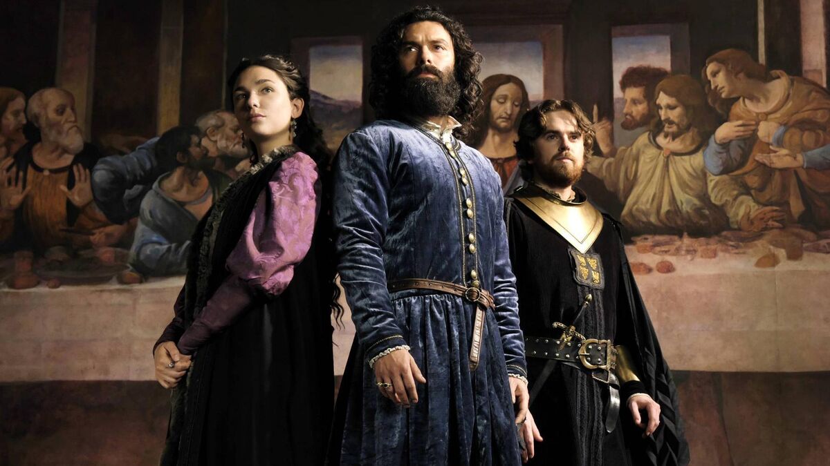 Matilda De Angelis, Aidan Turner, and Freddie Highmore in Leonardo. Matilda De Angelis, Aidan Turner, and Freddie Highmore in Leonardo.