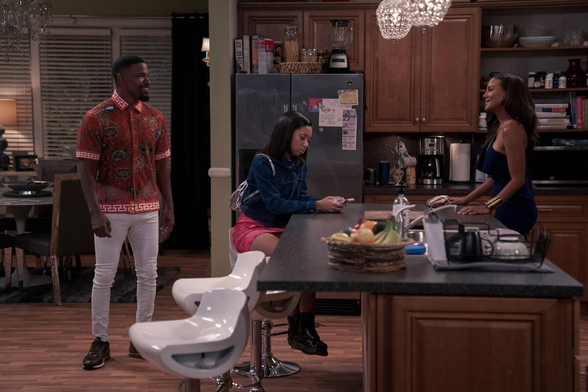 Dad Stop Embarassing Me: Jamie Foxx as Brian; Kyla-Drew as Sasha; and Heather Hemmens as Stacy. Picture: Saeed Adyani/Netflix Dad Stop Embarassing Me: Jamie Foxx as Brian; Kyla-Drew as Sasha; and Heather Hemmens as Stacy. Picture: Saeed Adyani/Netflix