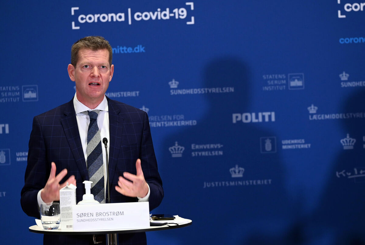 Soeren Brostroem, Director of Denmark's National Board of Health, speaks during a press briefing in Copenhagen announcing the suspension.