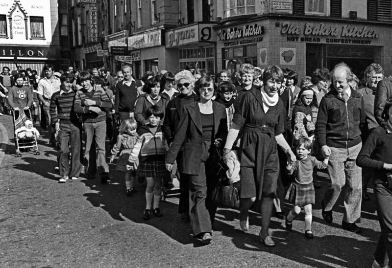 The Higgins family walking down Shop Street in Galway in the Sport for All Walk 1987. Picture: President.ie