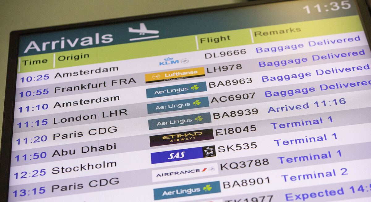 An arrivals board in Terminal 2 at Dublin Airport. The couple are booked to fly home to Ireland on Saturday. Picture: PA