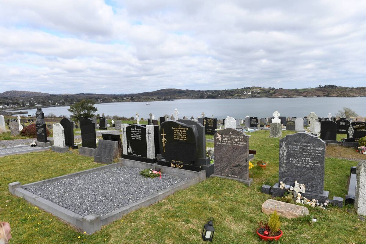 Clarissa McCarthy's grave with Schull Harbour in the background. Clarissa McCarthy's grave with Schull Harbour in the background.