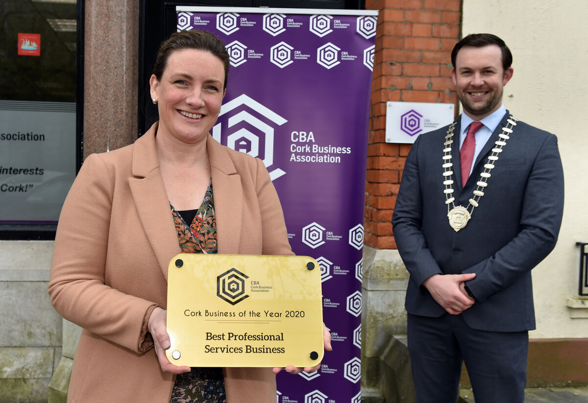 Orla Dolan, CEO Breakthrough Cancer Research, winner of Best professional service in the Cork Business Association awards with Eoin O'Sullivan, President CBA. Orla Dolan, CEO Breakthrough Cancer Research, winner of Best professional service in the Cork Business Association awards with Eoin O'Sullivan, President CBA.