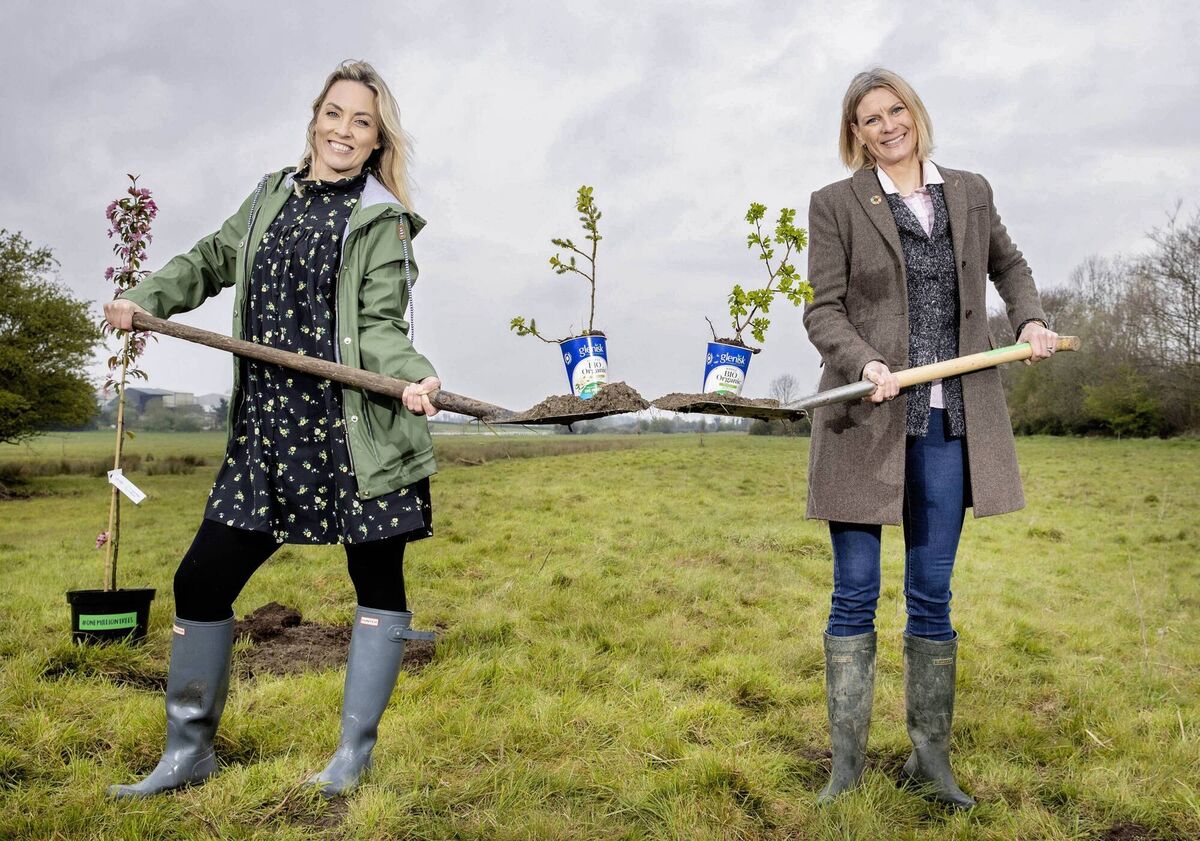Kathryn Thomas, campaign ambassador and Pippa Hackett, Minister of State for Land Use and Biodiversity pictured at the replanting of Glenisk Wood in Co. Offaly. Picture: Marc O'Sullivan 