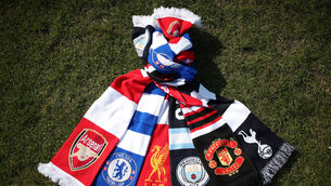 <p>A selection of scarves pictured at Hackney Marshes, London, of the English soccer Premier League teams (left-right) Arsenal, Chelsea, Liverpool, Manchester City, Manchester United and Tottenham Hotspur, who announced in a joint statement they are to join a new European Super League (Yui Mok/PA)</p>
