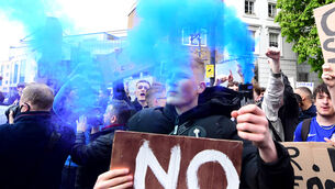 <p>Fans protest outside Stamford Bridge Picture: Ian West</p>