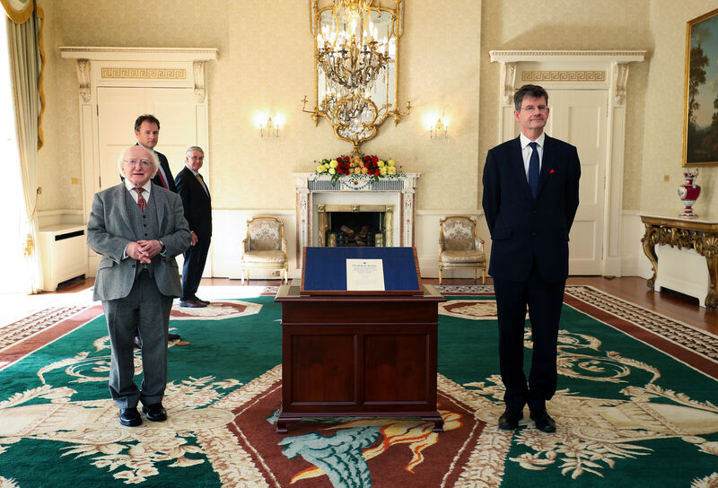 The UK ambassador to Ireland Paul Johnston with President Michael D Higgins. The UK ambassador to Ireland Paul Johnston with President Michael D Higgins.