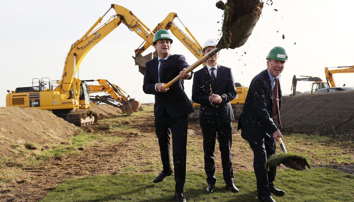 Then taoiseach Leo Varadkar (left) and former transport minister Shane Ross with DAA chief executive Dalton Philips at the official sod-turning ceremony in 2019 for the new runway at Dublin Airport. It is due to open later this year. File picture: Brian Lawless