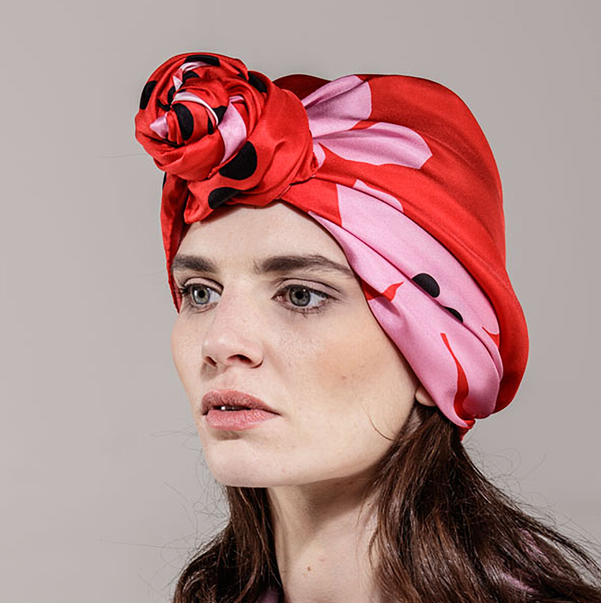 UV-protect the hair and scalp with Galway designer Ciara Silke's Rose Swamp scarf. 