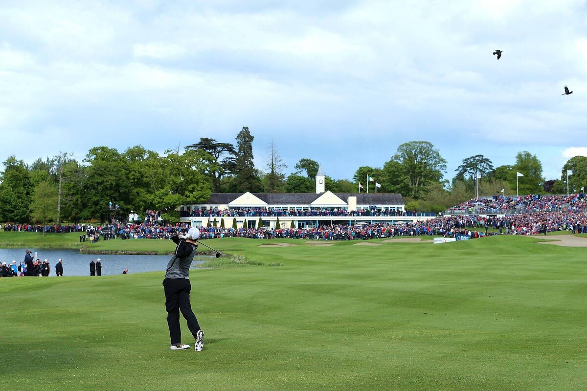 Rory McIlroy hits his second shot on the 18th hole during the final round of the Dubai Duty Free Irish Open Hosted by the Rory Foundation at The K Club on May 22, 2016. Picture: Andrew Redington