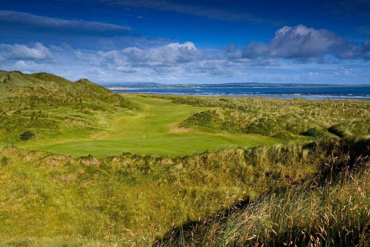 Enniscrone Golf Club, looking from the 16th green back the fairway