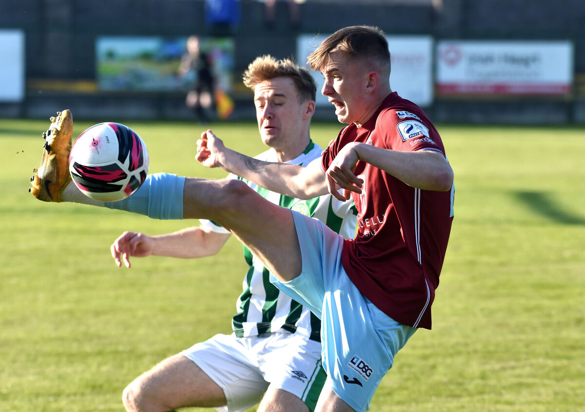 Cobh Rambler's Ciaran Griffin wins the ball from Bray Wanderers' Andrew Quinn. Picture: Eddie O'Hare