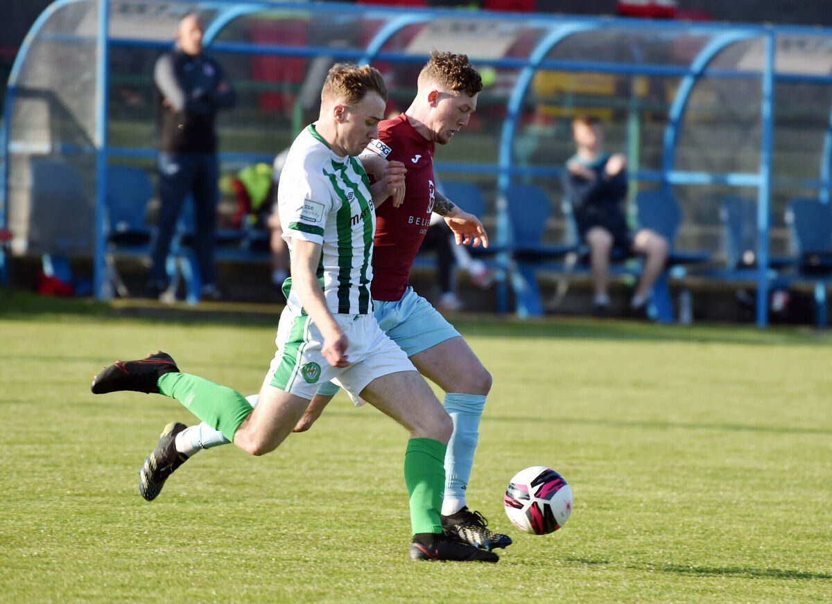 Cobh Rambler's Killian Cooper tackles Bray Wanderers Andrew Quinn. Picture: Eddie O'Hare