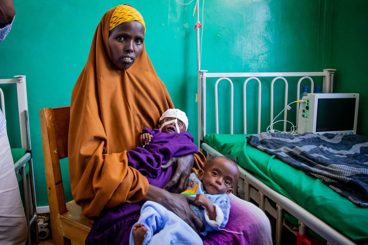 Ayaan* (32) in hospital with her malnourished twin boys, Galaal* and Warfaa*. Preventable diseases and lack of access to a nutritious diet means most twins in this region will end up with malnutrition. *Names have been changed for security reasons. Picture: Gavin Douglas/Concern Worldwide