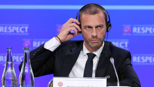 <p>Aleksander Ceferin insists the 12 clubs involved in the European Super League will face action. Picture: Niall Carson</p>