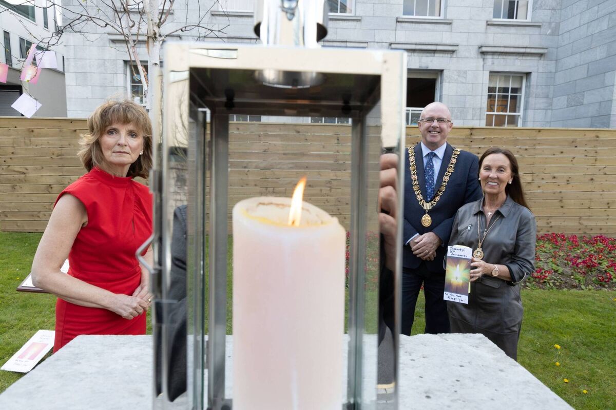 Voluntary CEO of Chernobyl Children International, Adi Roche with Lord Mayor of Cork Cllr Joe Kavanagh and Lady Mayoress Stephanie Kavanagh, lighting a candle to mark the United Nations' Chernobyl Remembrance Day and the 35th anniversary of the devastating Chernobyl nuclear accident. Picture: Darragh Kane Voluntary CEO of Chernobyl Children International, Adi Roche with Lord Mayor of Cork Cllr Joe Kavanagh and Lady Mayoress Stephanie Kavanagh, lighting a candle to mark the United Nations' Chernobyl Remembrance Day and the 35th anniversary of the devastating Chernobyl nuclear accident. Picture: Darragh Kane