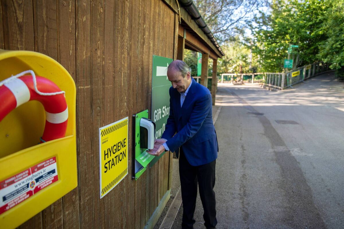 Touchless hand sanitising stations are dotted around the park.