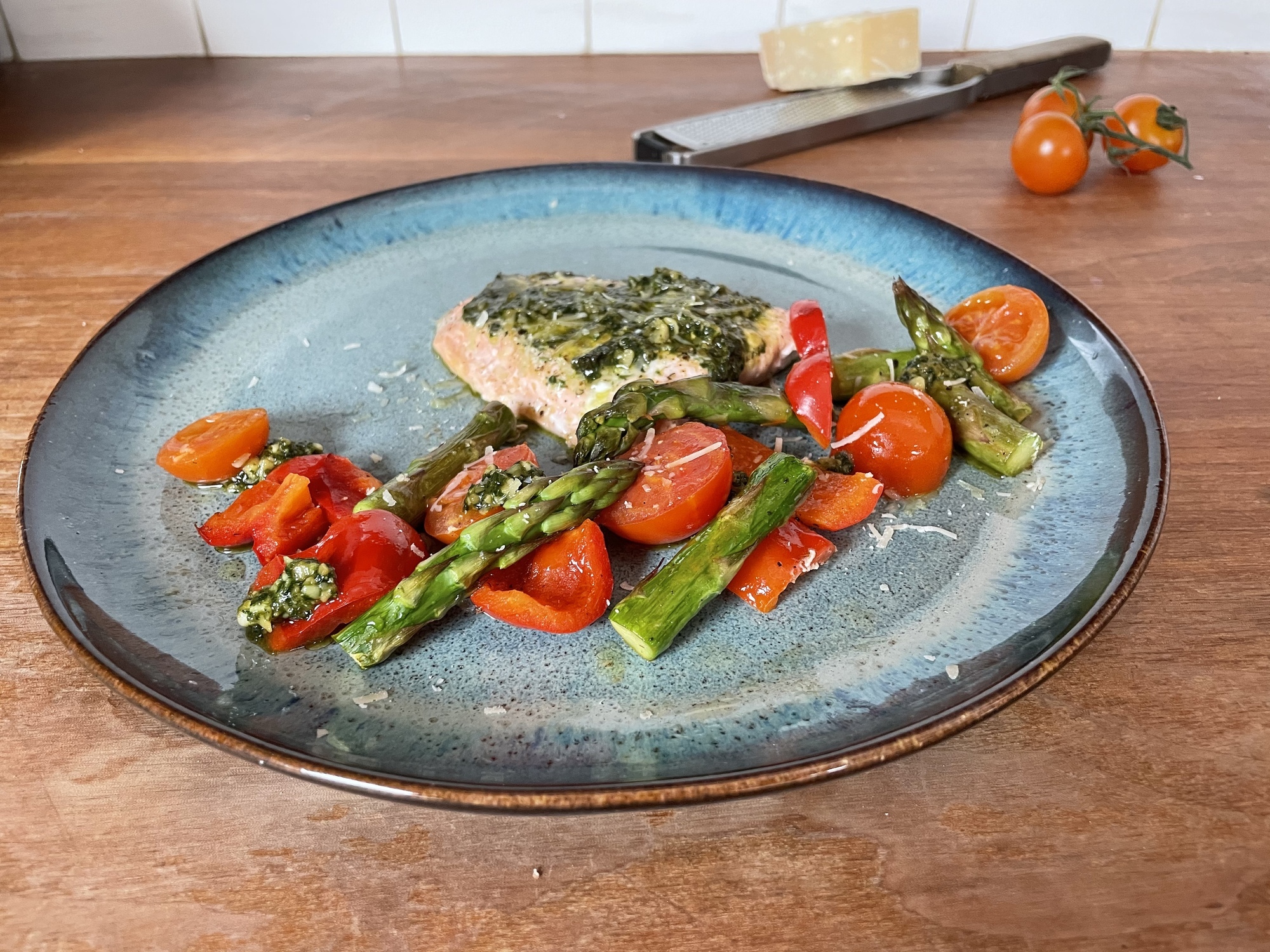 Cooking with Colm O'Gorman: Salmon with pesto, asparagus and tomatoes