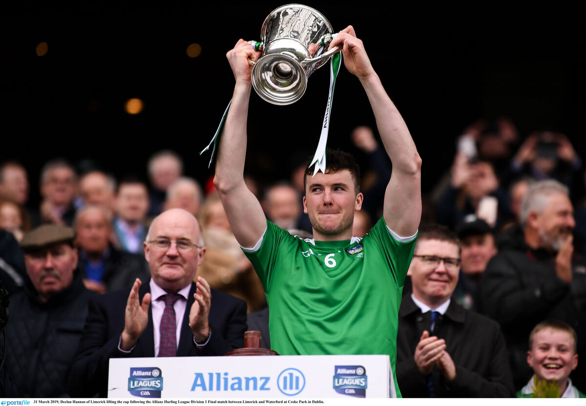 Declan Hannon of Limerick lifting the cup following the Allianz Hurling League Division 1 final in 2019 Declan Hannon of Limerick lifting the cup following the Allianz Hurling League Division 1 final in 2019