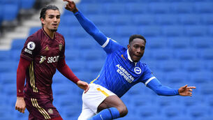 <p>Brighton and Hove Albion's Danny Welbeck celebrates scoring their side's second goal of the game during the Premier League match at the AMEX Stadium Brighton. </p>