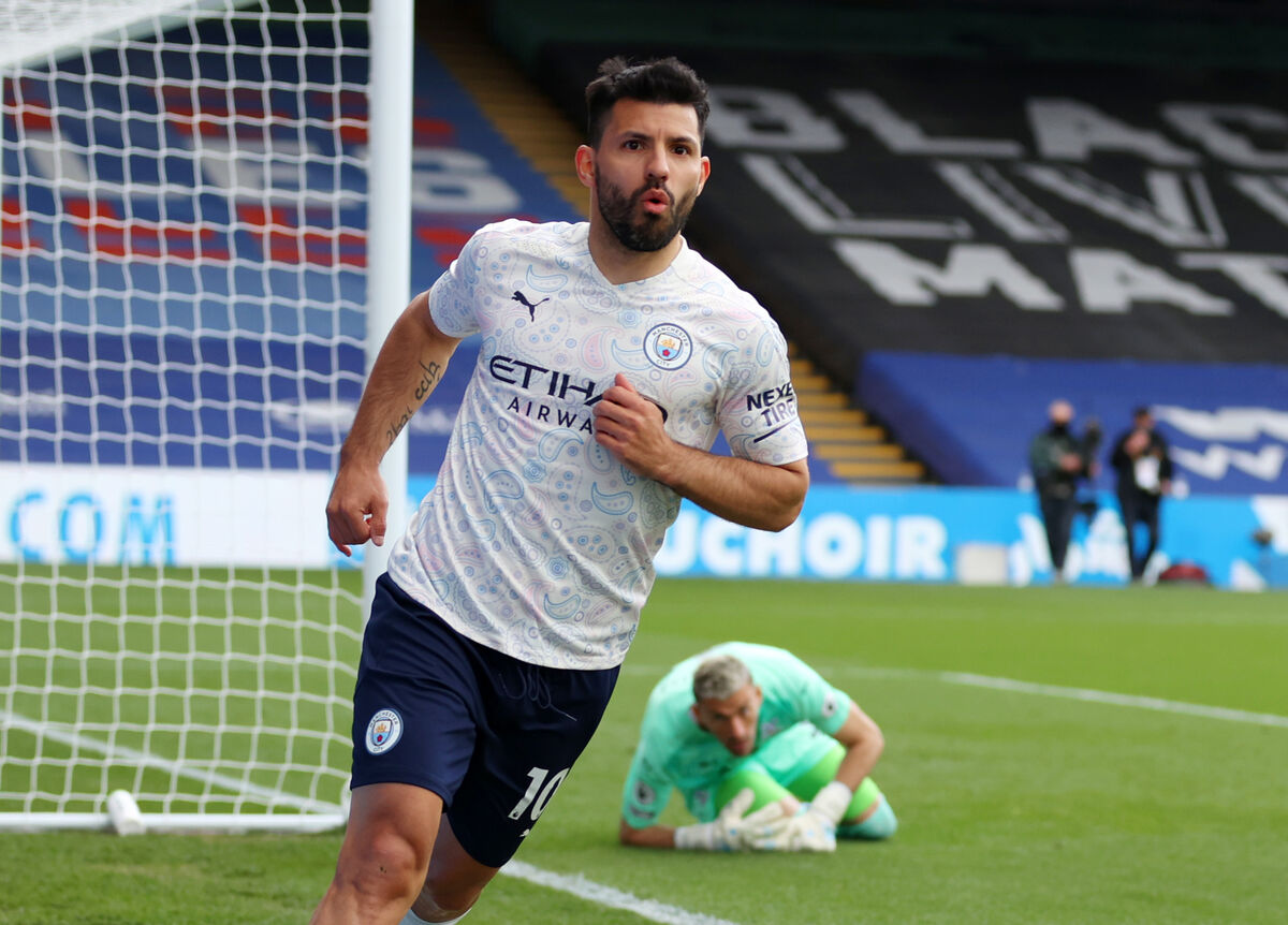 Manchester City's Sergio Aguero celebrates scoring their side's first goal of the game