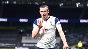 <p>Tottenham Hotspur's Gareth Bale celebrates scoring his third goal of the game </p>