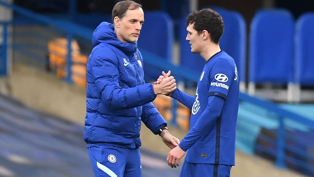 ON TRACK: Chelsea manager Thomas Tuchel with Andreas Christensen after Saturday's west London derby victory over Fulham.