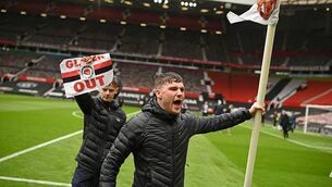 <p>PROTEST: Supporters protest against Manchester United's owners, the Glazer family, at Old Trafford on Sunday</p>