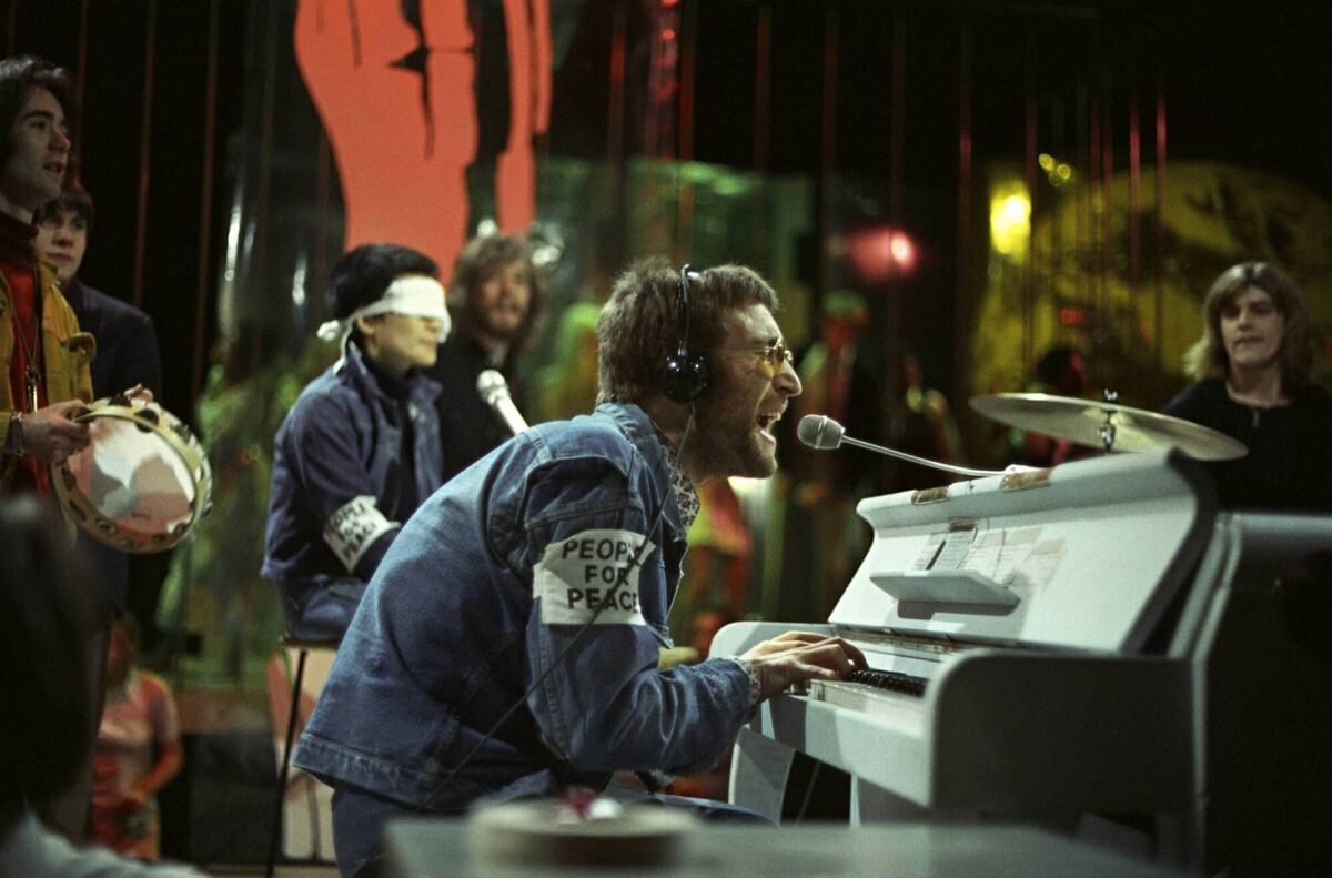 John Lennon and the Plastic Ono Band performing Instant Karma on Top Of The Pops in 1970, with BP Fallon on far left, and bassist Klaus Voormann back centre. Picture: Ron Howard/Redferns John Lennon and the Plastic Ono Band performing Instant Karma on Top Of The Pops in 1970, with BP Fallon on far left, and bassist Klaus Voormann back centre. Picture: Ron Howard/Redferns