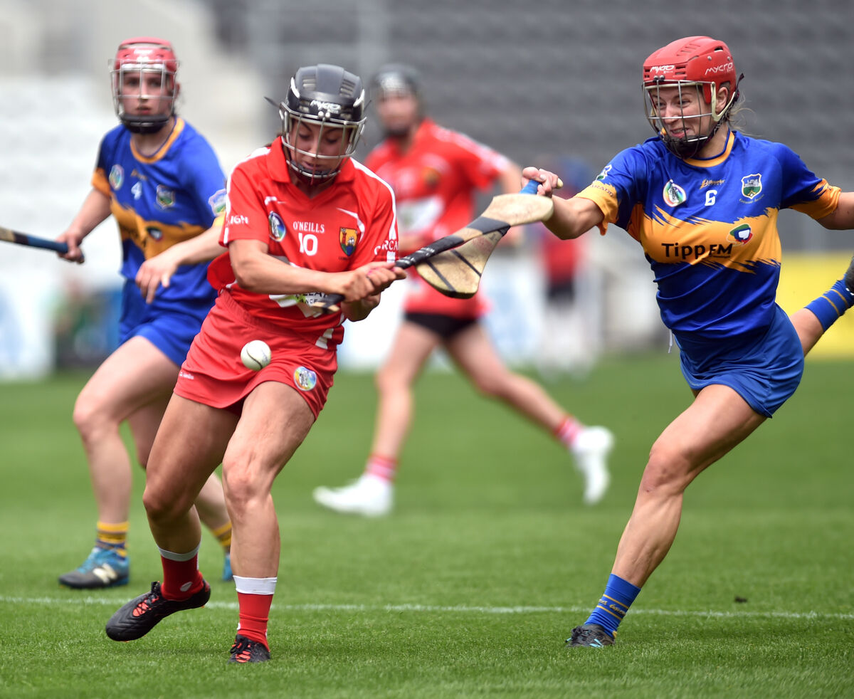 Cork's Amy O'Connor is hooked by Tipperary's Karen Kennedy. Picture: Eddie O'Hare