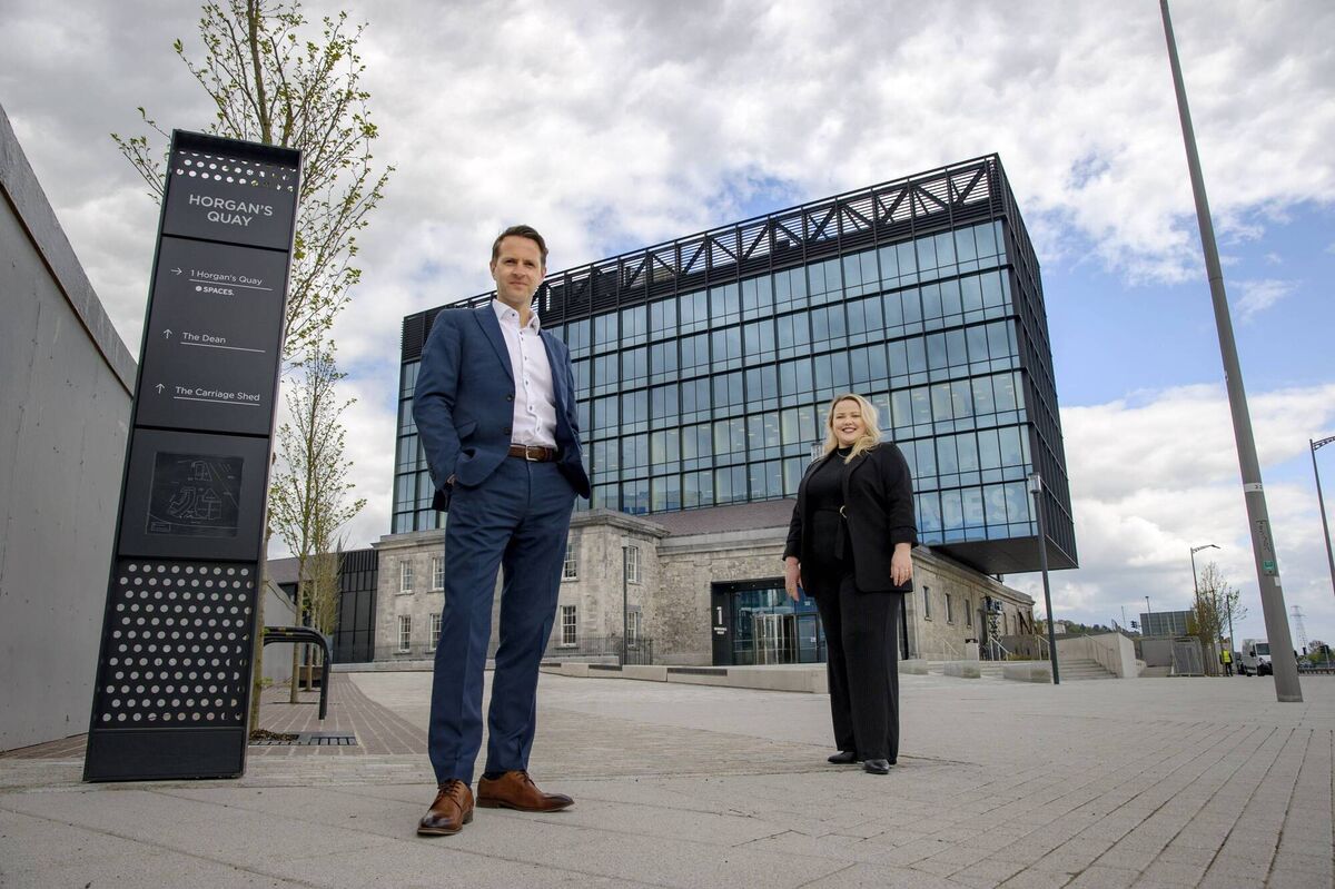  Kenneth Dwyer, Sales Director, IWG and Kayleigh Houlihan, Area Sales Manager,  pictured at the new €160m Horgan's Quay development in Cork City Pic: Daragh Mc Sweeney/Provision