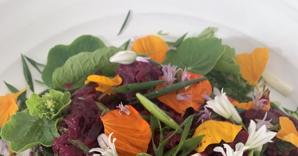 Darina Allen Purple potato, pickled beetroot, red onion and scallion salad