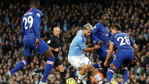 <p>ELITE CLASH: Manchester City's Sergio Aguero under pressure from Chelsea's Cesar Azpilicueta and N'Golo Kante when the Champions League finalists clashed oin domestic fare. Pic: Rich Linley, CameraSport via Getty Images</p>