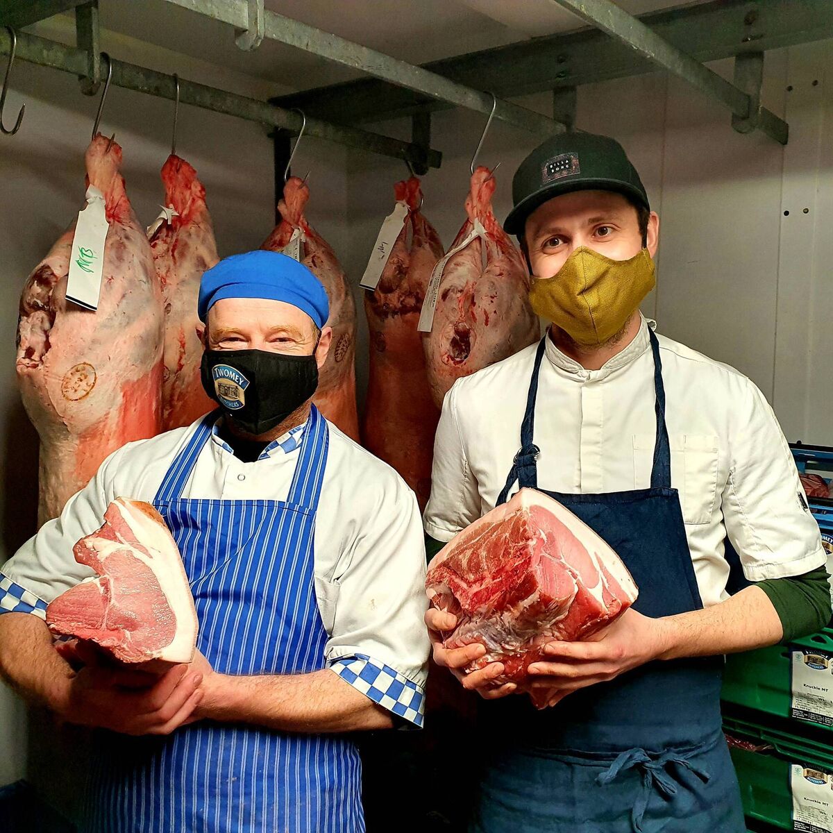 Castle Hotel chef manager Jack Buckley with Macroom craft butcher Mike Twomey. 