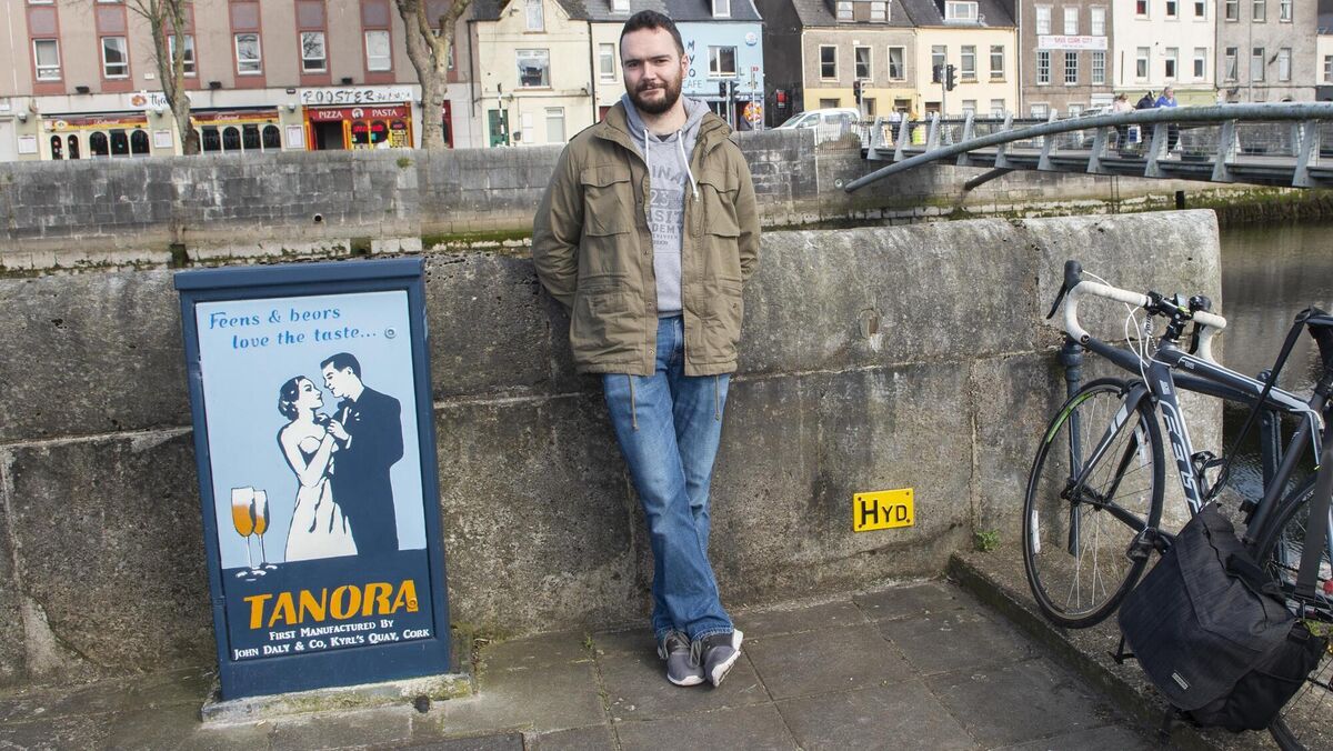 Kevin O’Brien with one of the other street-art pieces he created. Picture Dan Linehan Kevin O’Brien with one of the other street-art pieces he created. Picture Dan Linehan