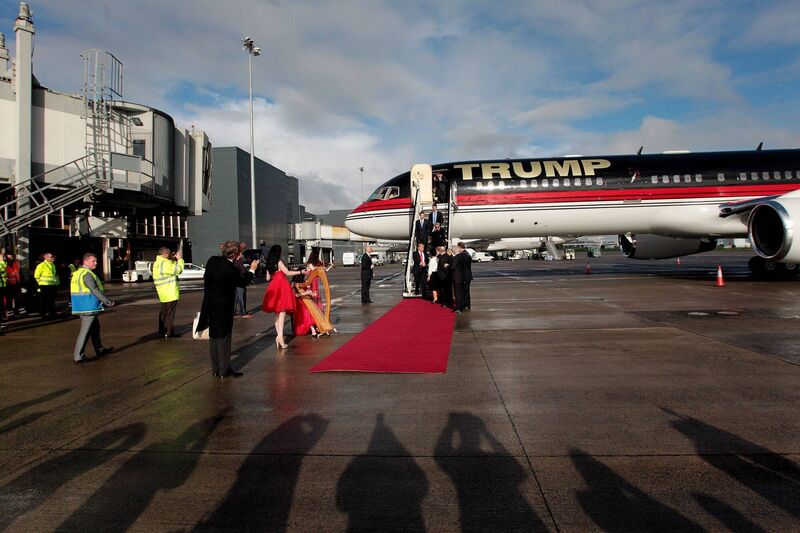 Donald Trump is greeted at Shannon Airport. Picture: Niall Carson/PA Wire