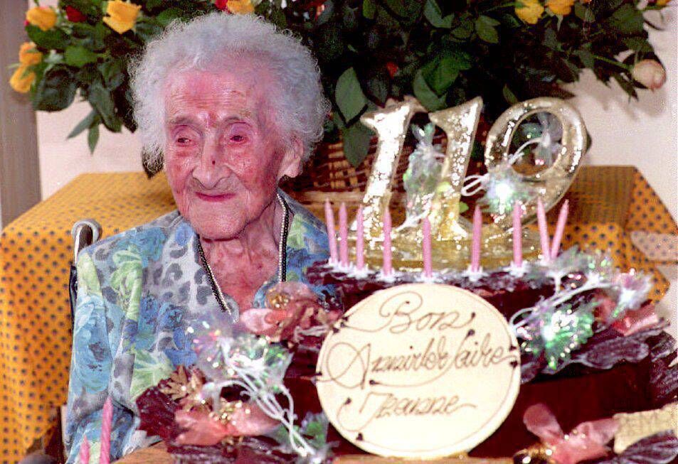 Jeanne Calment celebrating her 119th birthday  on 21 February, 1994, in France. Nobody has yet surpassed her 122 years. Photo: ERIC CABANIS/AFP via Getty Images