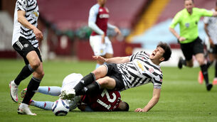 <p>Manchester United captain Harry Maguire has sustained ankle ligament damage against Aston Villa (Nick Potts/PA)</p>