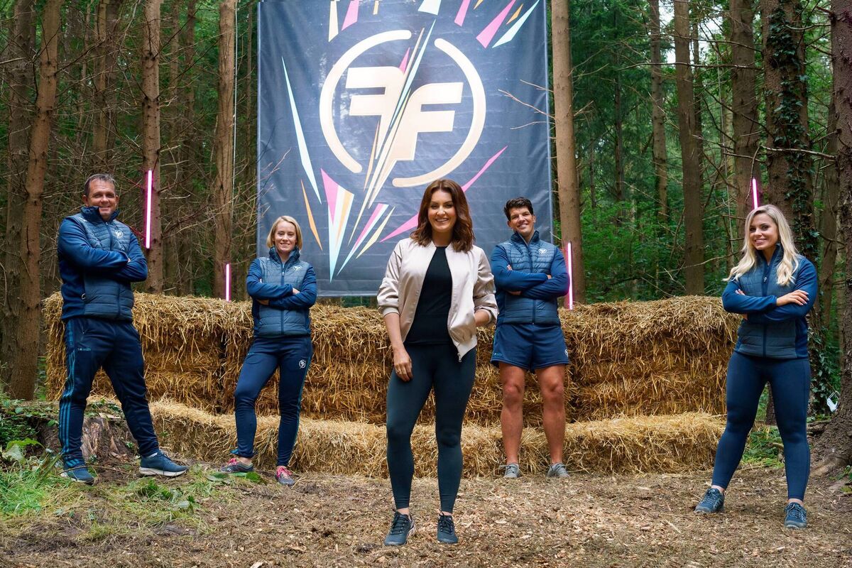 The coaches and host of Ireland's Fittest Family, L-R: Davy Fitzgerald, Derval O'Rourke, host Máiréad Ronan, Donnacha O'Callaghan, Anna Geary
