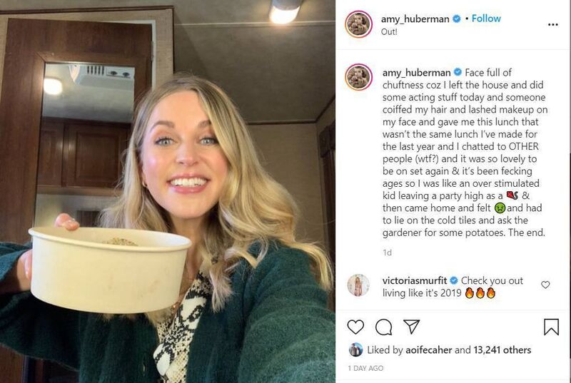 Amy Huberman looked radiant in this snap she posted from her trailer. 