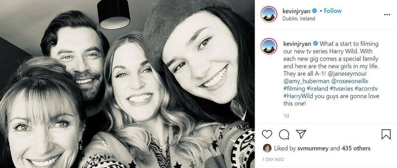 Kevin Ryan on set with Amy Huberman, Rose O'Neill, and Jane Seymour. Picture: Instagram.
